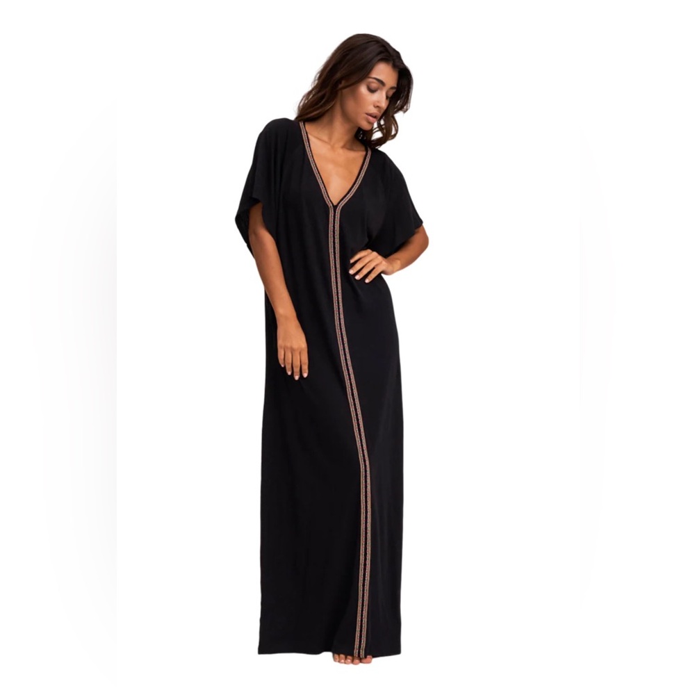 Pitusa Black Swim Coverup with Multicolor Trim
